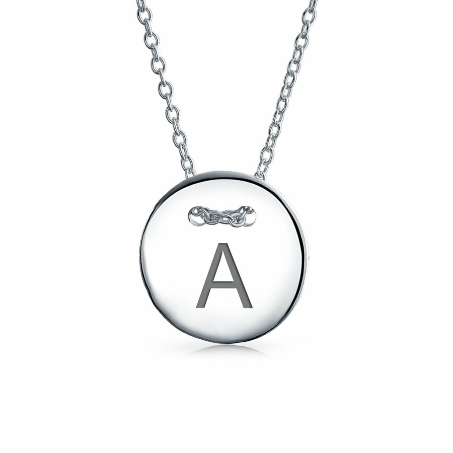 Shop Women Bling Jewelry Engravable Necklaces | Geometric Round Disc Slide Alphabet Initial Pendant Necklace 16In