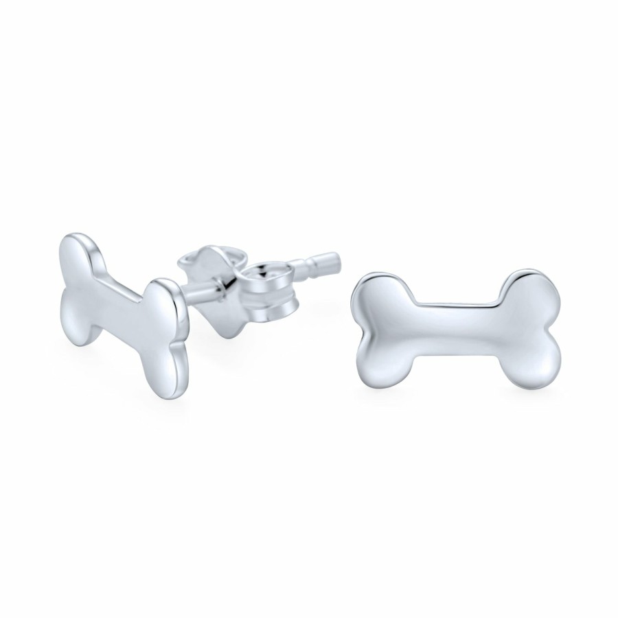 Shop Men Bling Jewelry Mens Engravable Earrings | Pet Puppy Animal Lover Dog Bone Stud Earrings .925 Sterling Silver