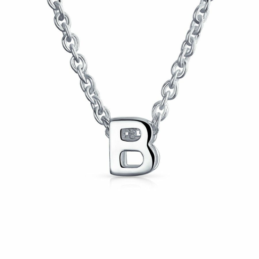 Shop Women Bling Jewelry Delicate Pendant Necklaces | Letter Block Alphabet Initial Pendant Necklace .925 Sterling Silver