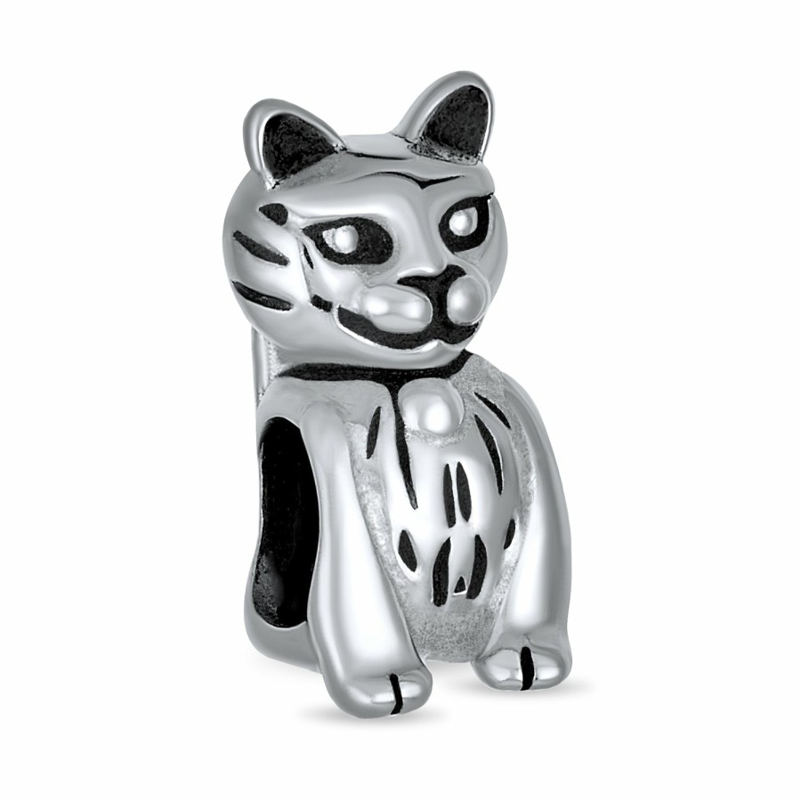 Shop Women Bling Jewelry Animal Beads | Sitting Kitten Kitty Pet Animal Lover Cat Dangle Charm Bead .925 Silver