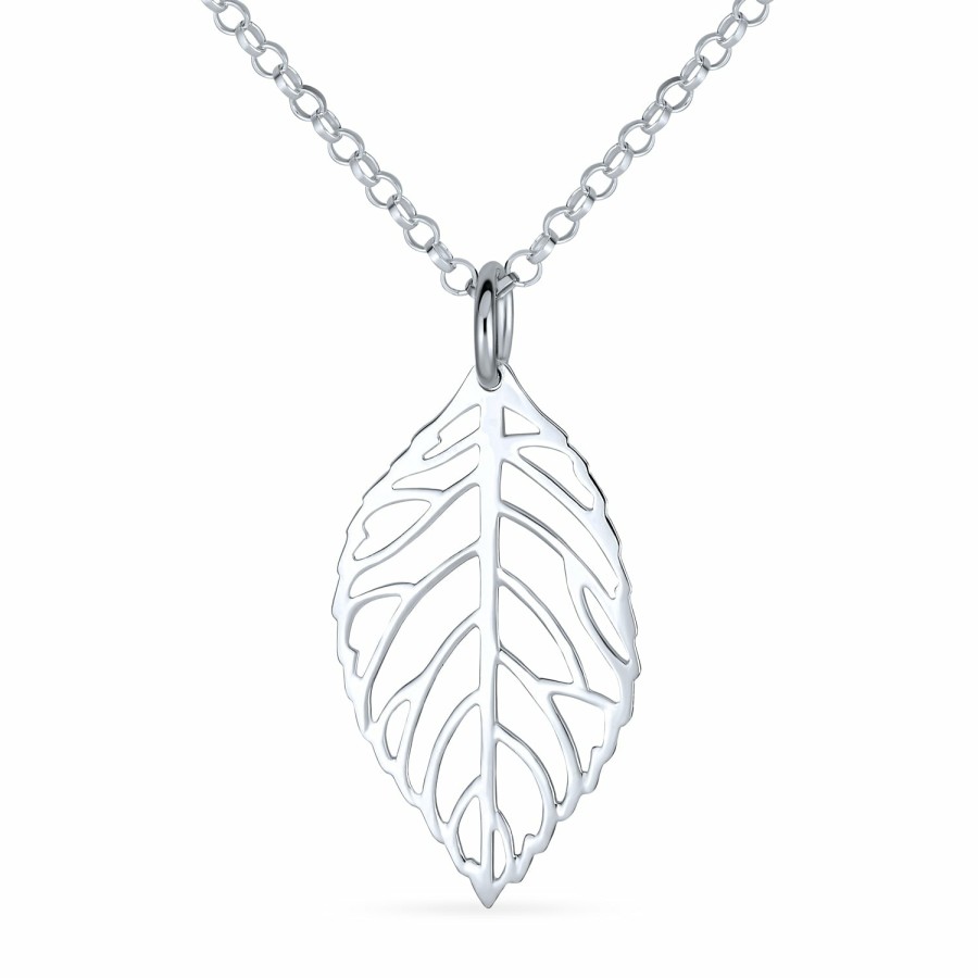 Shop Women Bling Jewelry Delicate Pendant Necklaces | Western Jewelry Leaf Dangling Pendant Necklace .925 Sterling Silver