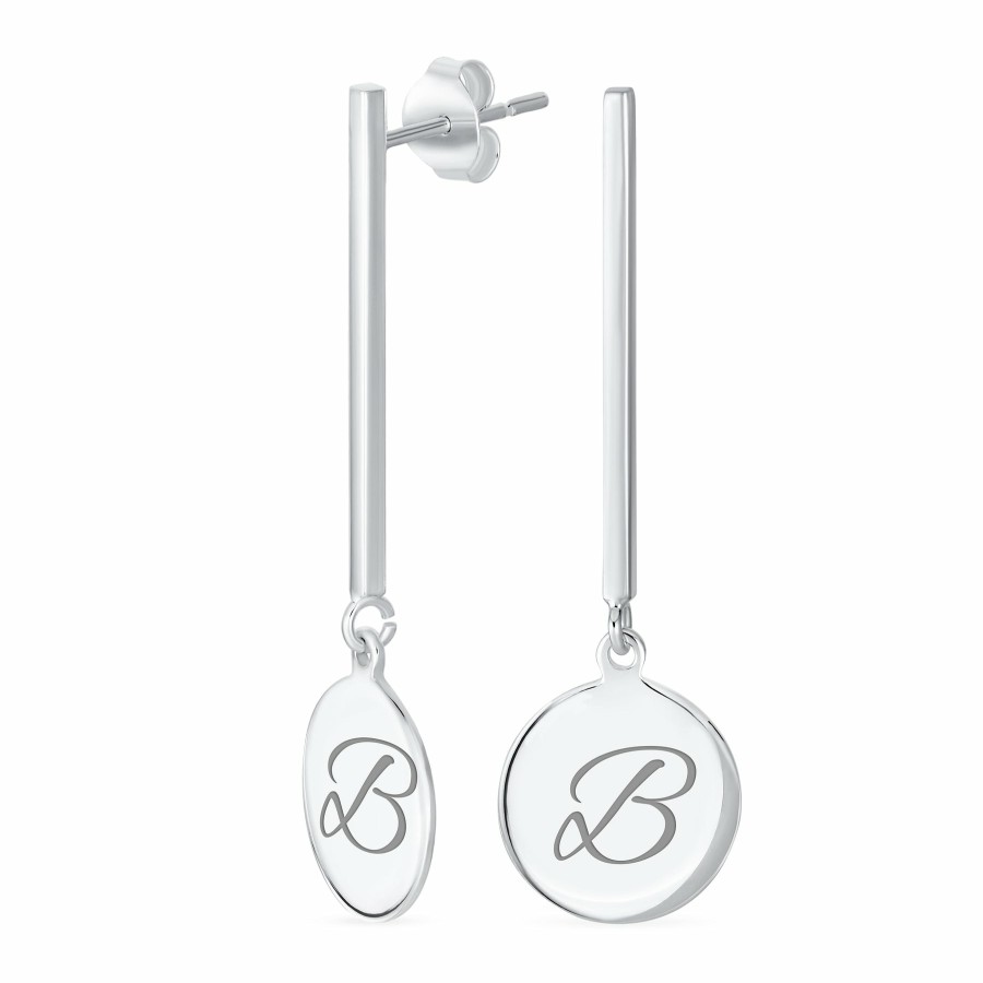 Shop Women Bling Jewelry Engravable Earrings | Geometric Round Circle Disc Abc Initial Earrings .925Sterling Silver