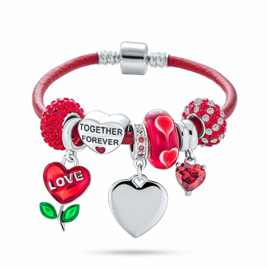 Shop Women Bling Jewelry Starter Bead Bracelets | Kiss Lip Valentines Heart Wife Mom Bead Charm Bracelet .925 Silver