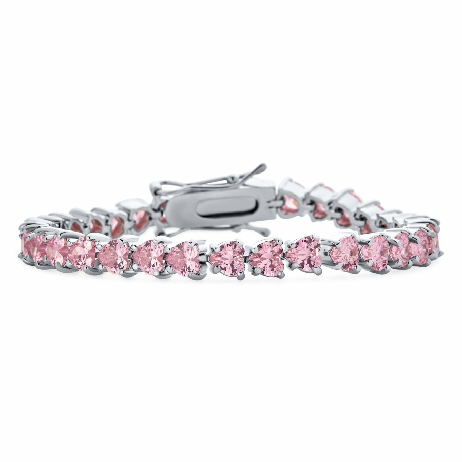 Shop Women Bling Jewelry Tennis Bracelets | Cz Heart Shaped Tennis Bracelet Plated 7,7.5"