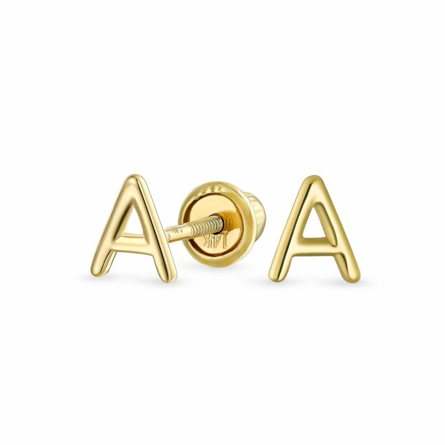 Shop Women Bling Jewelry | A-Z Geometric Alphabet Letter Initial Stud Earrings Real 14K Gold