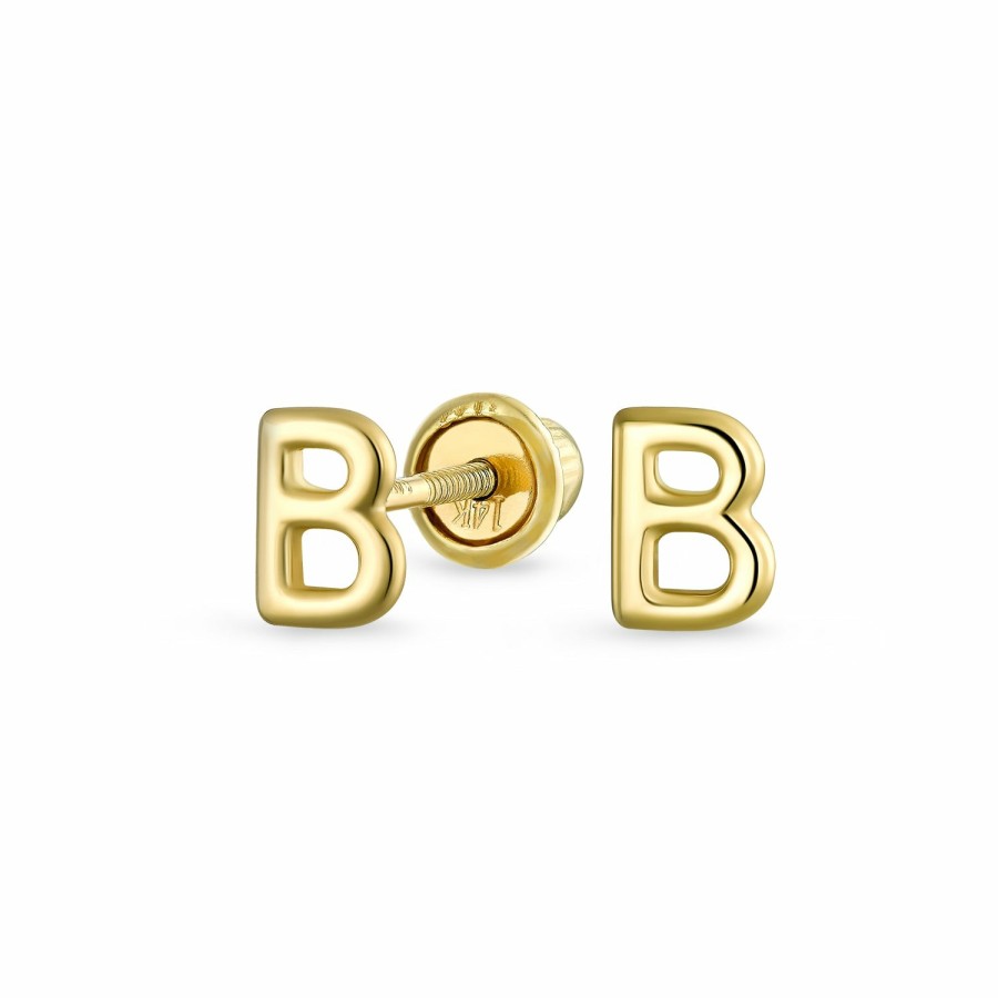 Shop Women Bling Jewelry | A-Z Geometric Alphabet Letter Initial Stud Earrings Real 14K Gold