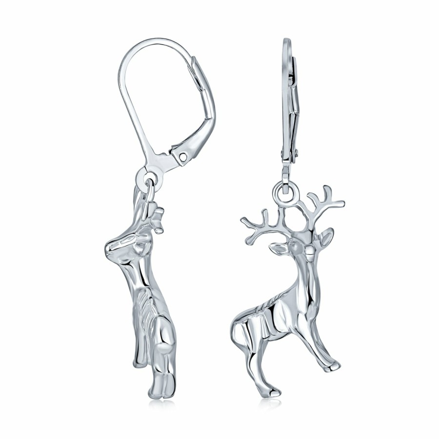 Shop Women Bling Jewelry Dangle Drop Earrings | Christmas Rudolph Reindeer Lever Back Dangle Earrings Sterling Silver