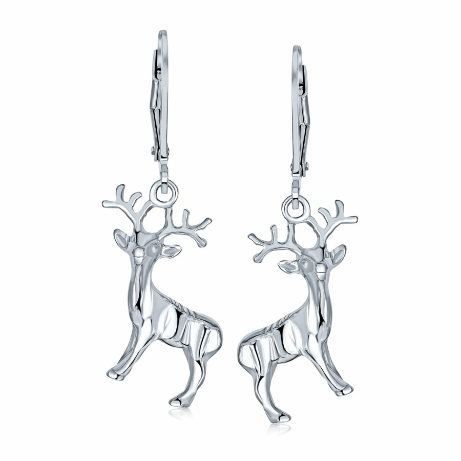 Shop Women Bling Jewelry Dangle Drop Earrings | Christmas Rudolph Reindeer Lever Back Dangle Earrings Sterling Silver