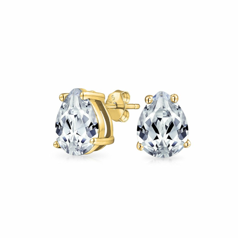 Shop Women Bling Jewelry Stud Earrings | Teardrop Cz Solitaire Stud Earrings Plated .925Sterling