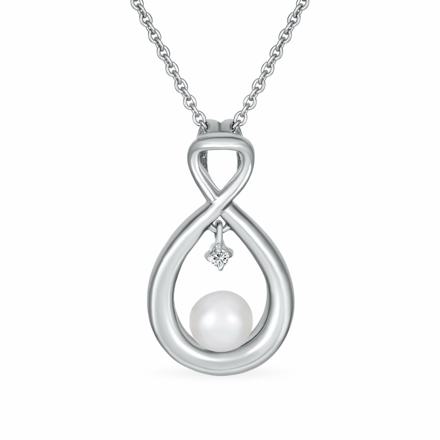 Shop Women Bling Jewelry Pendant Necklaces | Bridal Wedding Cz White Pearl Teardrop Infinity Pendant .925 Silver