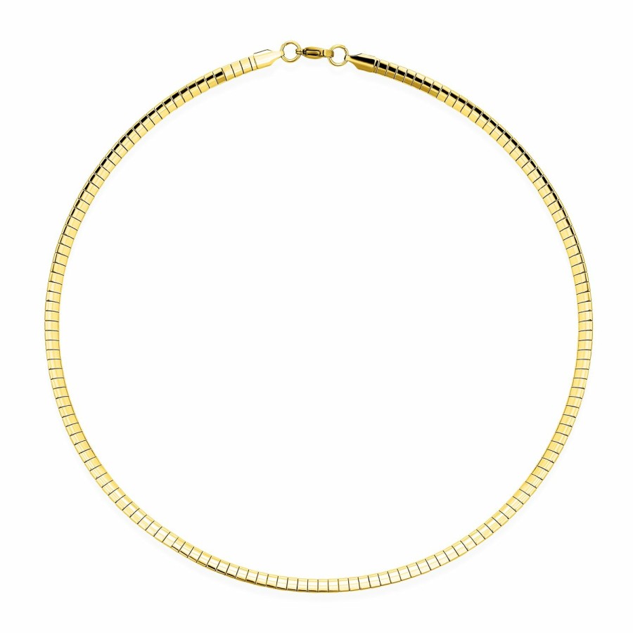 Shop Women Bling Jewelry Chains Necklaces | Omega Cubetto Chain Snake Flat Choker Necklace 2 Tone Gold Plate Steel