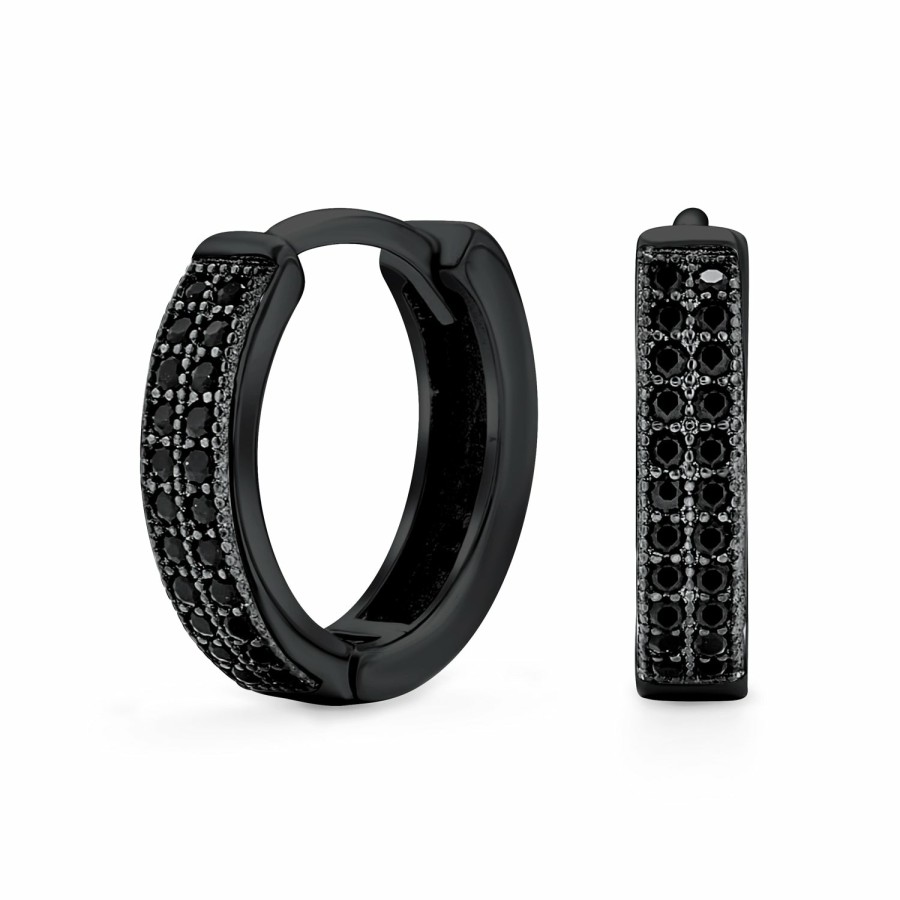 Shop Women Bling Jewelry Hoops Huggies Earrings | Black Cubic Zirconia Huggie Hoop Earrings .925 Sterling Silver