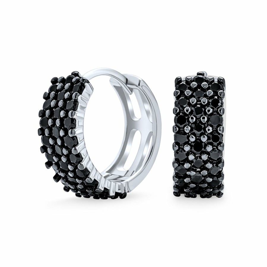 Shop Women Bling Jewelry Hoops Huggies Earrings | Black Cubic Zirconia Huggie Hoop Earrings .925 Sterling Silver