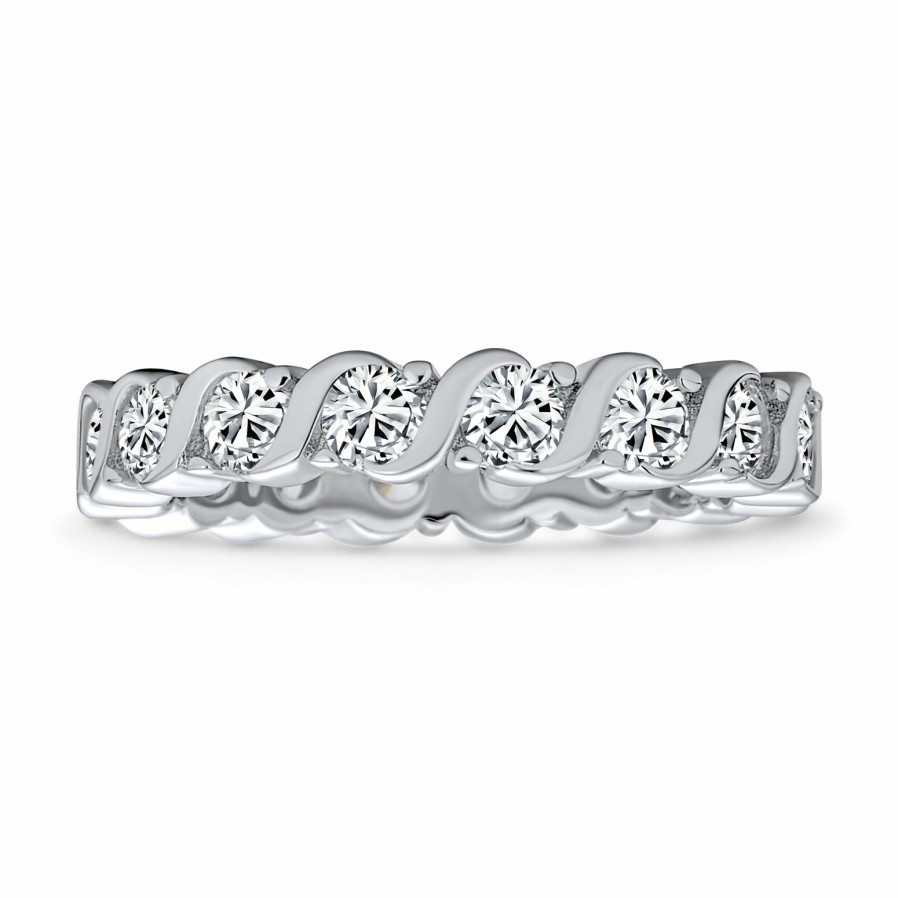 Shop Women Bling Jewelry Stacking Eternity Rings | Cz Band Wave Set Eternity Wedding Band Ring .925 Sterling Silver