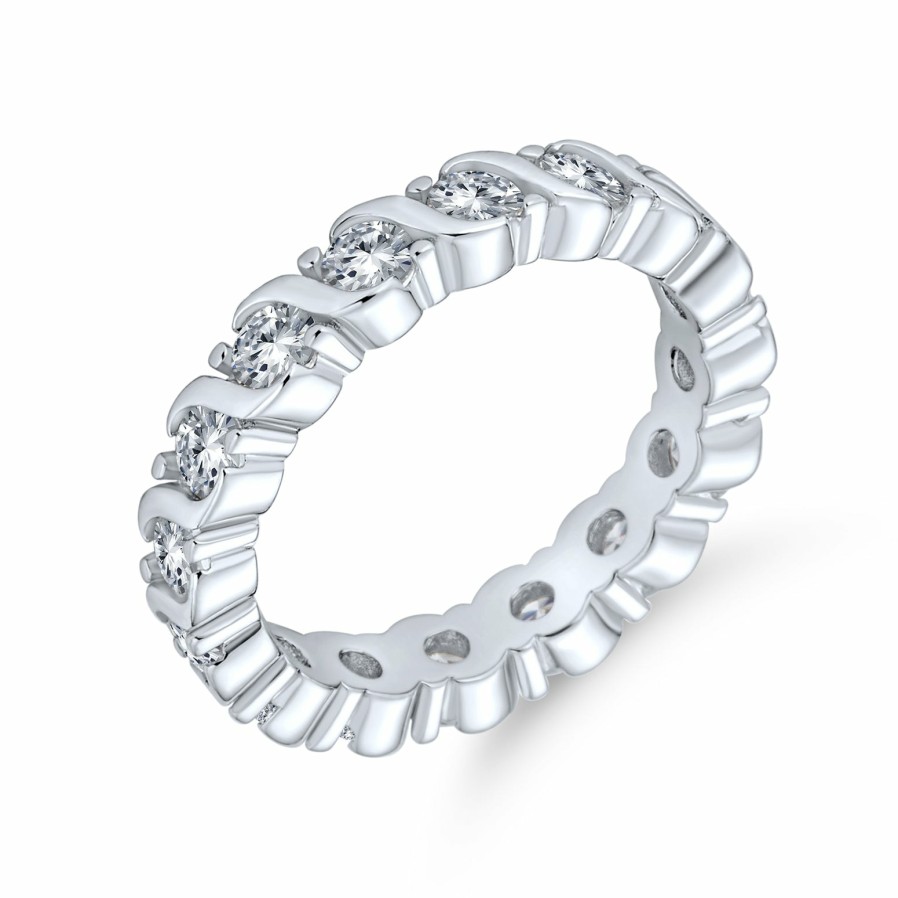 Shop Women Bling Jewelry Stacking Eternity Rings | Cz Band Wave Set Eternity Wedding Band Ring .925 Sterling Silver