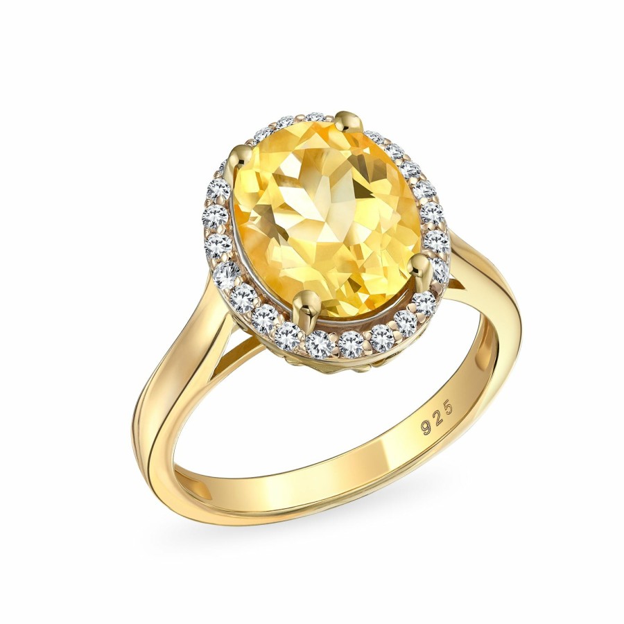 Shop Women Bling Jewelry Engagement Rings | Dainty 1.5-3Ct Oval Created Sapphire Gemstone Citrine Zircon Halo Ring