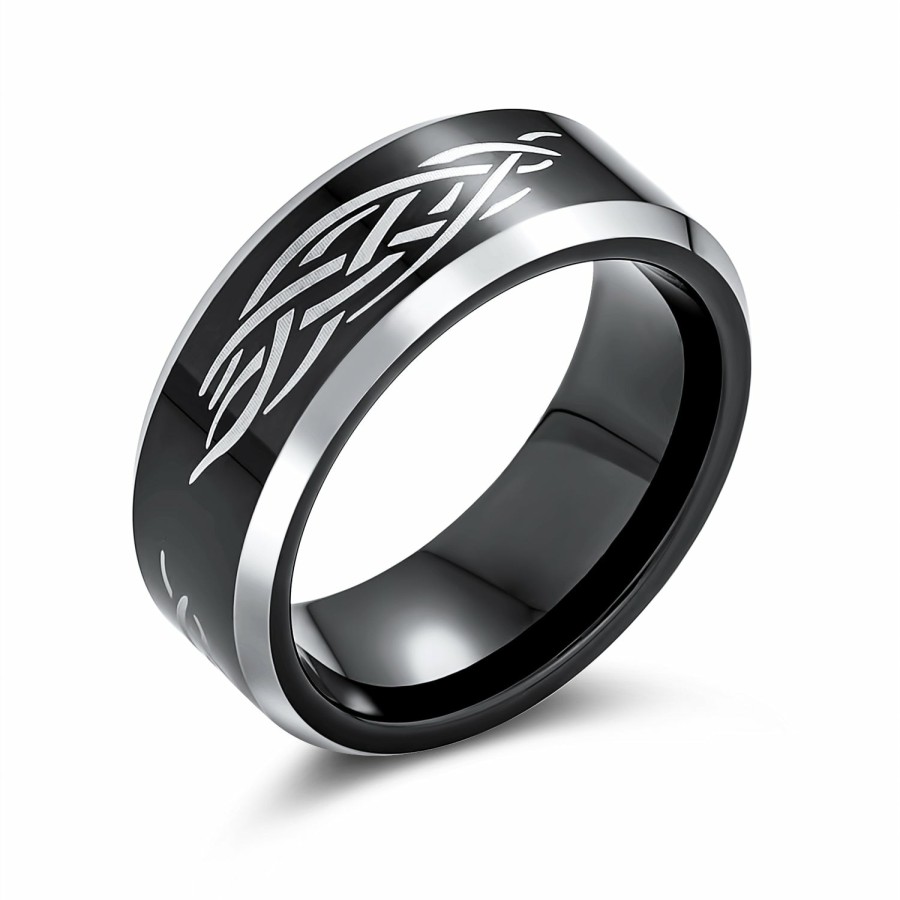 Shop Men Bling Jewelry Mens Rings | Laser Etched Catholic Christ Thorn Band Titanium Rings 8Mm Black