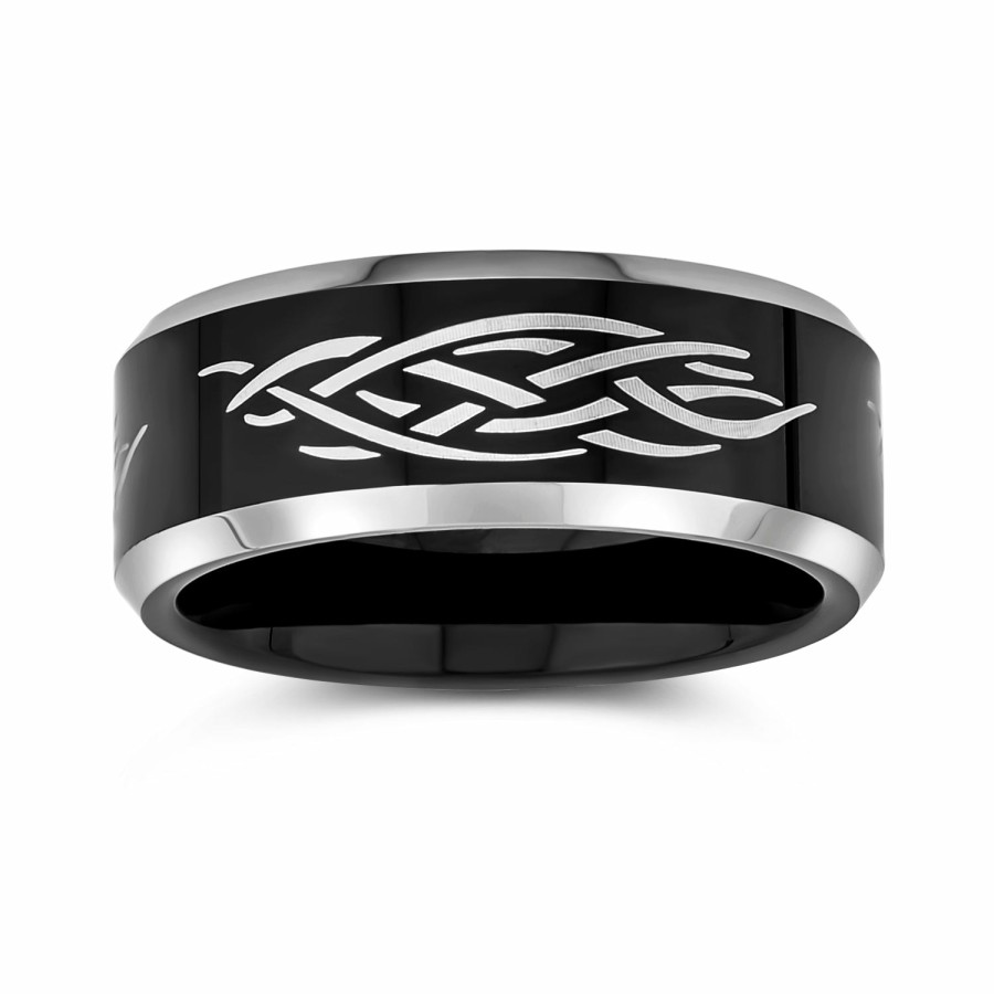 Shop Men Bling Jewelry Mens Rings | Laser Etched Catholic Christ Thorn Band Titanium Rings 8Mm Black