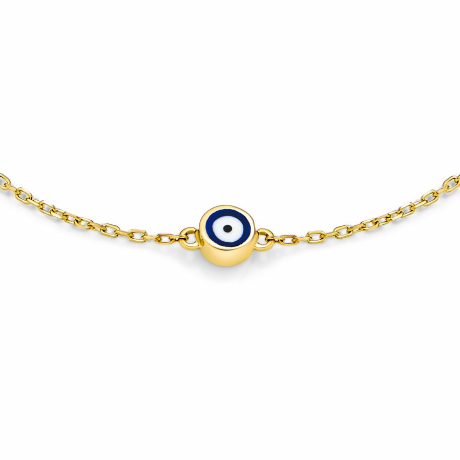 Shop Women Bling Jewelry Delicate Bracelets | Delicate Yellow Real 14K Gold Blue Evil Eye Charm Bracelet 6.5-7"