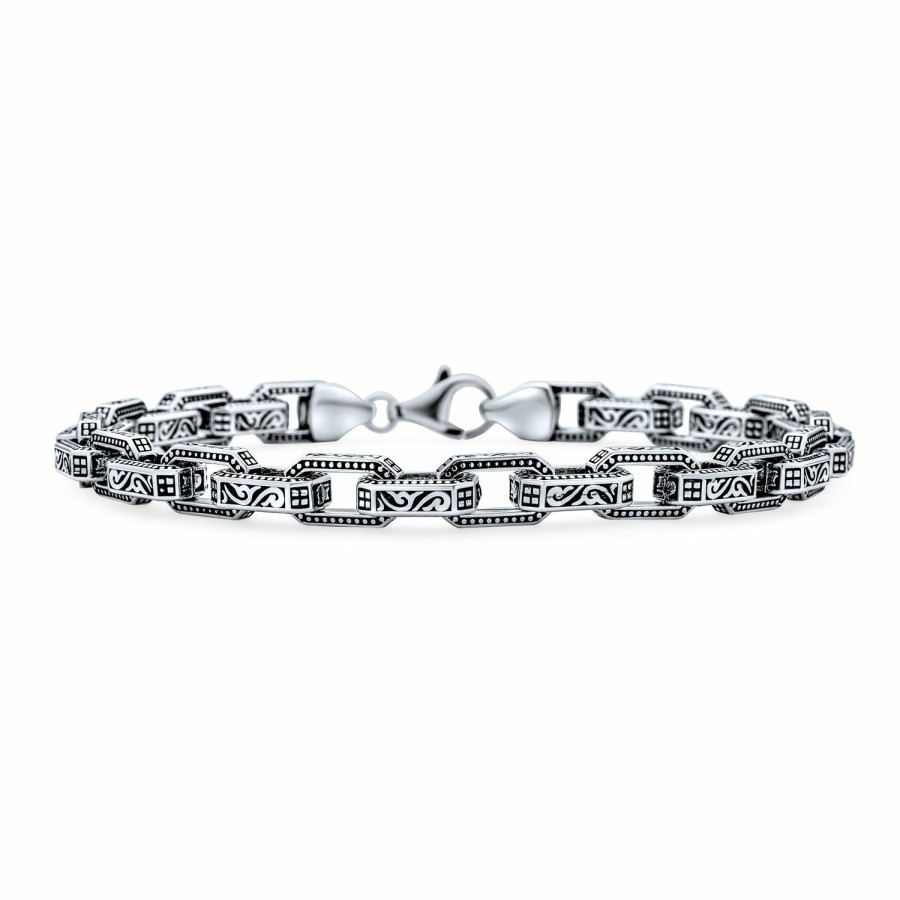 Shop Men Bling Jewelry Mens Bracelets & Id Bracelets | Heavy Strong Mariner Rectangle Link Chain Bracelet Sterling Silver