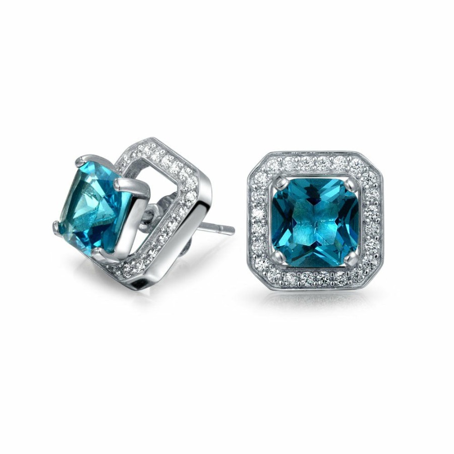 Shop Women Bling Jewelry Ear Cuffs, Cartilage Earrings | 2Ct London Blue Cz Earring Jacket Stud Imitation Topaz Sterling Silver