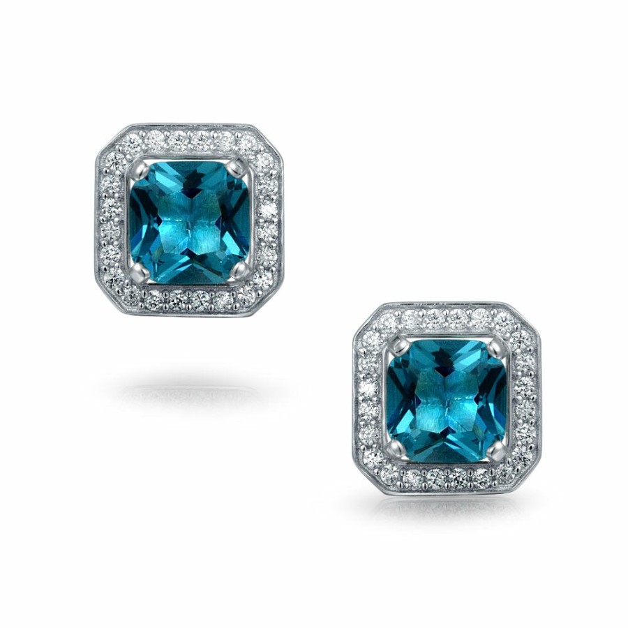 Shop Women Bling Jewelry Ear Cuffs, Cartilage Earrings | 2Ct London Blue Cz Earring Jacket Stud Imitation Topaz Sterling Silver