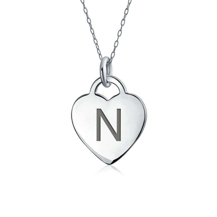 Shop Women Bling Jewelry Delicate Pendant Necklaces | Letter Block Alphabet Initial Heart Pendant Necklace Sterling