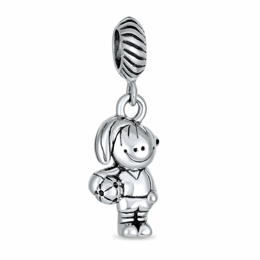 Shop Women Bling Jewelry Engravable Charms | School Spirit Cartoon Sport Soccer Player Cheer Charm Bead .925