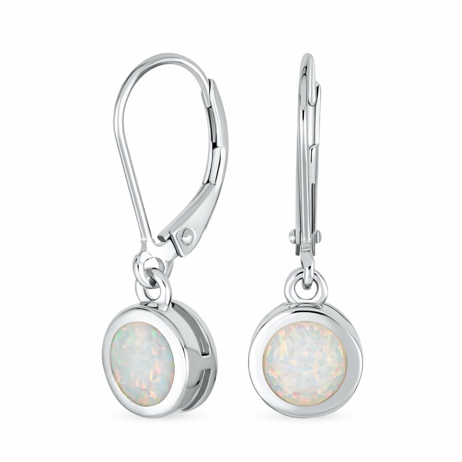 Shop Women Bling Jewelry Dangle Drop Earrings | Small White Opal Round Circle Dangle Lever Back Earrings .925 Silver