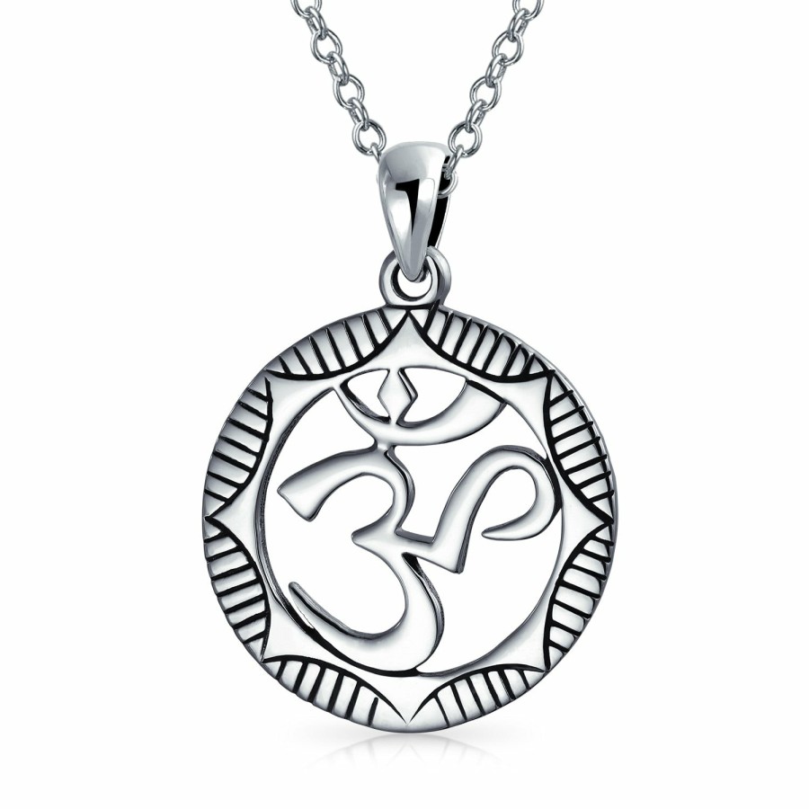 Shop Men Bling Jewelry Mens Pendants & Dog Tags | Buddha Aum Om Ohm Sanskrit Medallion Pendant Necklace .925