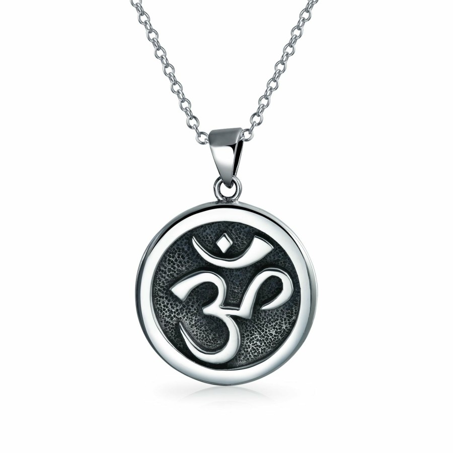 Shop Men Bling Jewelry Mens Pendants & Dog Tags | Buddha Aum Om Ohm Sanskrit Medallion Pendant Necklace .925