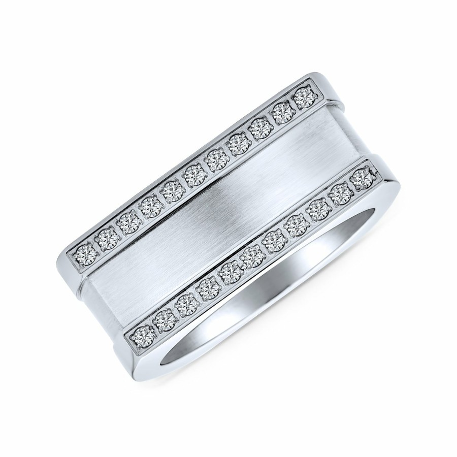 Shop Men Bling Jewelry Mens Rings | Men Greek Key Geometric Accent Cross Men'S Rectangle Signet Statement Band Ring