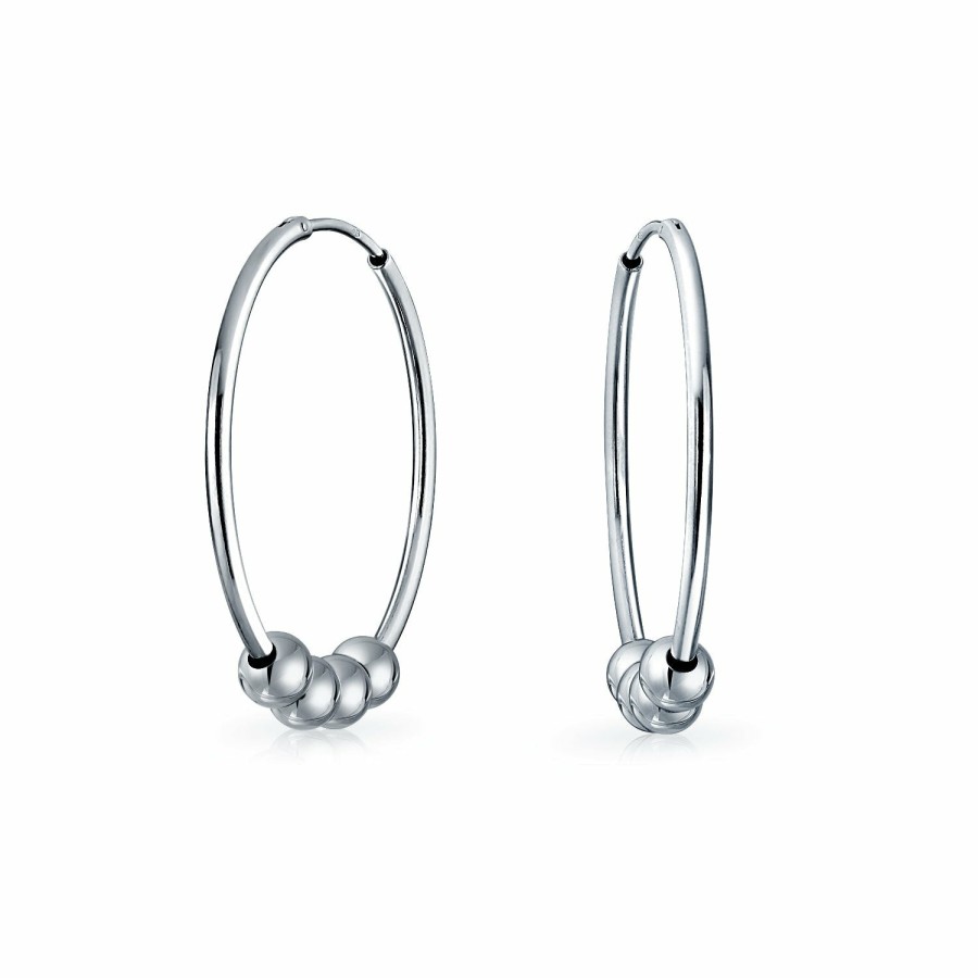 Shop Women Bling Jewelry Hoops Huggies Earrings | Bali Boho Ring Ball Bead Endless Circle Hoop Earrings Sterling Silver