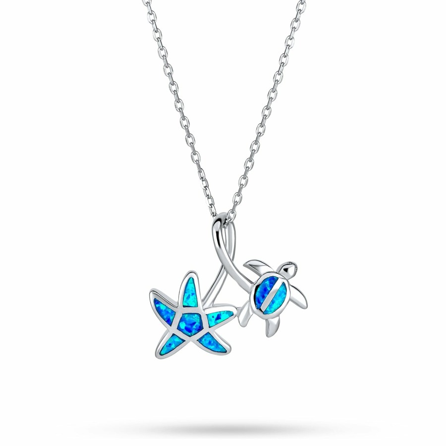 Shop Women Bling Jewelry Delicate Pendant Necklaces | Flower Opal Starfish Turtle Pendant Necklace .925 Silver