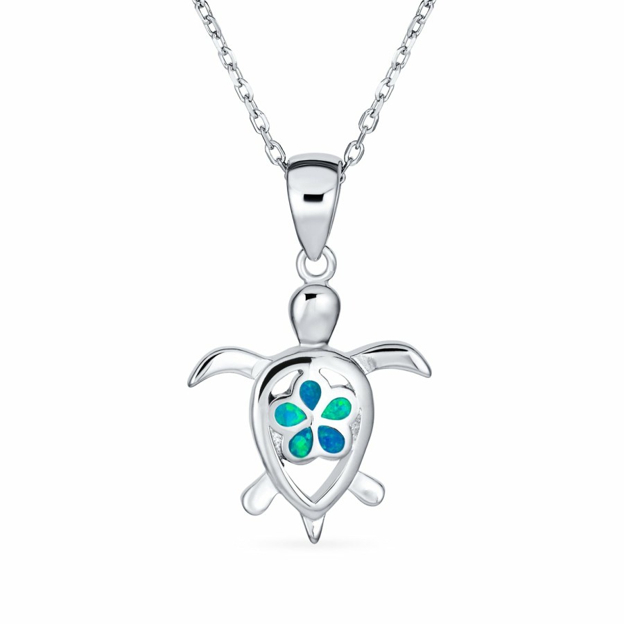 Shop Women Bling Jewelry Delicate Pendant Necklaces | Flower Opal Starfish Turtle Pendant Necklace .925 Silver