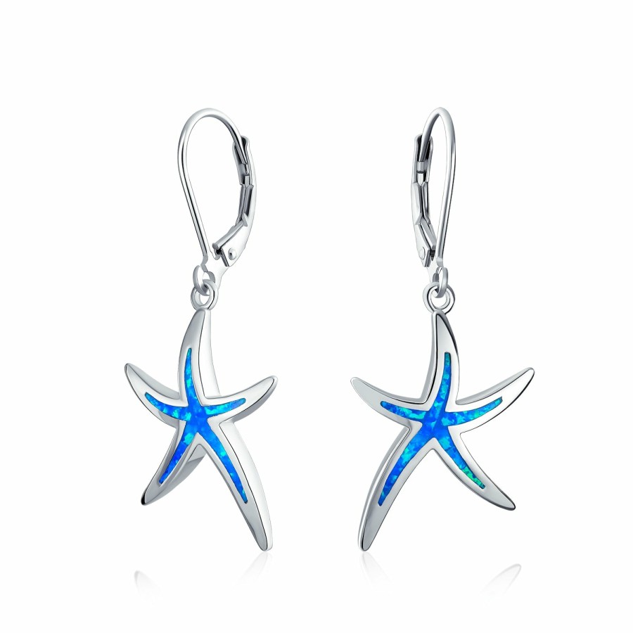 Shop Women Bling Jewelry Dangle Drop Earrings | Or Created Opal Starfish Drop Lever Back Earrings .925 Silver