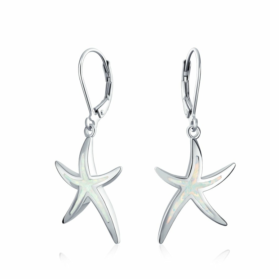 Shop Women Bling Jewelry Dangle Drop Earrings | Or Created Opal Starfish Drop Lever Back Earrings .925 Silver