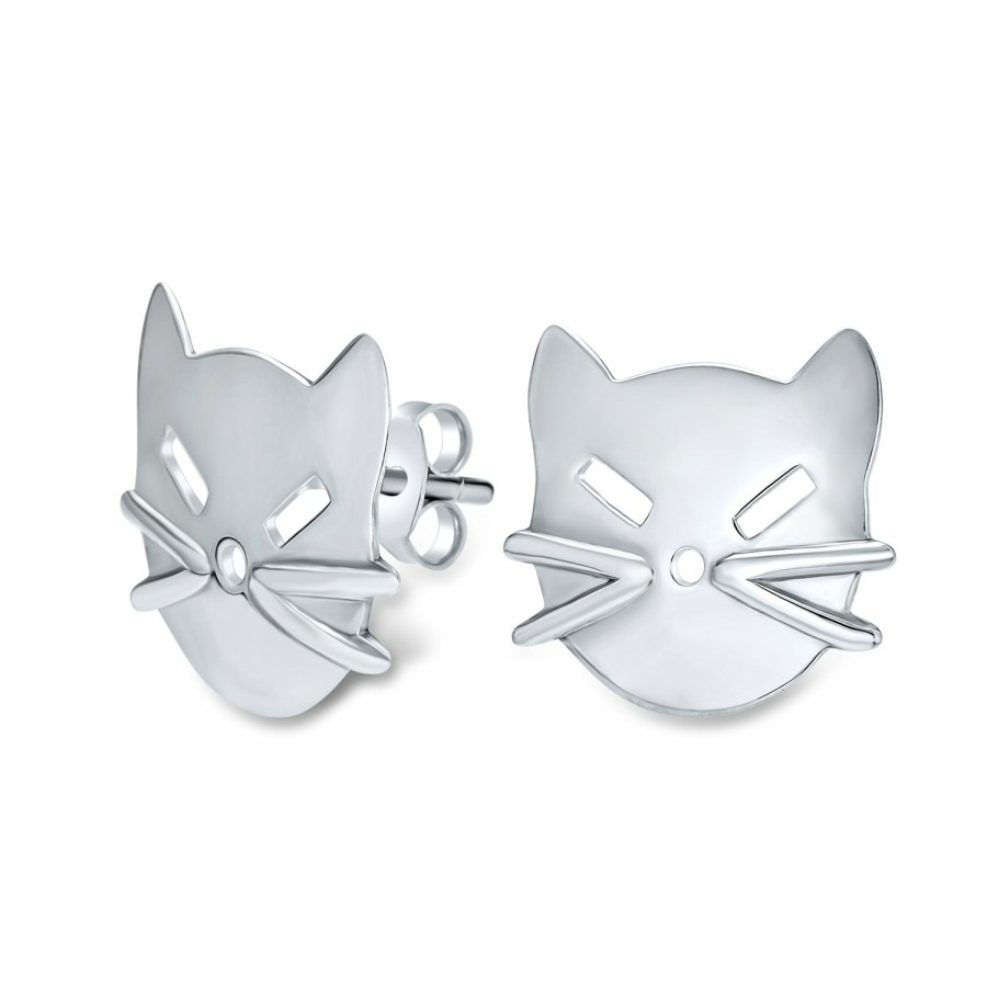 Shop Women Bling Jewelry | Whimsical Cute Animal Pet Sitting Kitten Cat Dangle Stud Earrings .925 Silver