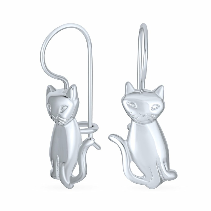 Shop Women Bling Jewelry | Whimsical Cute Animal Pet Sitting Kitten Cat Dangle Stud Earrings .925 Silver