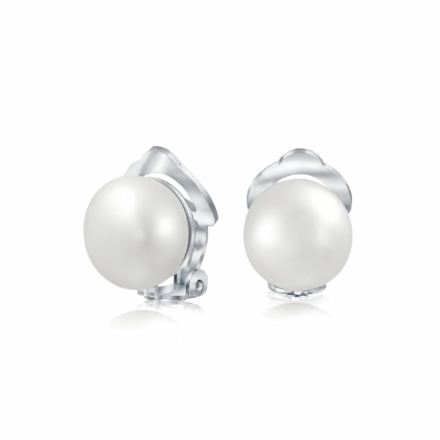 Shop Women Bling Jewelry Clip On Earrings | Freshwater Pearl Clip On Ball Stud Earrings Sterling Silver