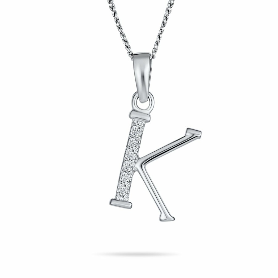 Shop Women Bling Jewelry Pendant Necklaces | Abc Letter Capital Initial Pendant Necklace Pave Cz Sterling Silver