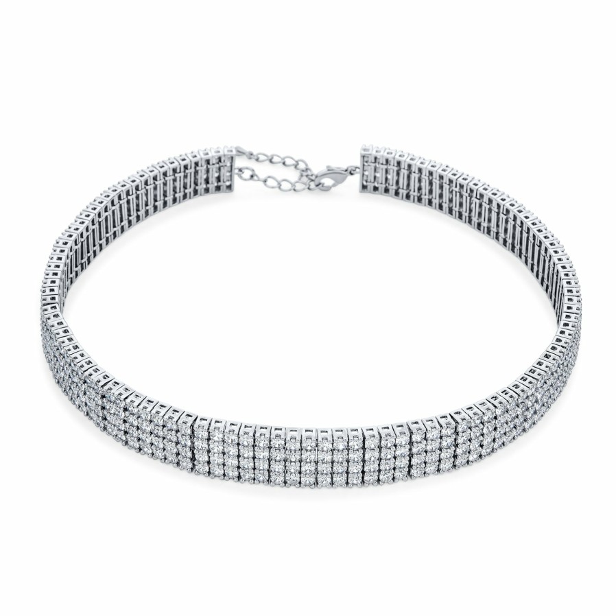 Shop Women Bling Jewelry Choker Necklaces | Holiday Fashion Bridal Wide 5 Row Crystal Statement Choker Necklace