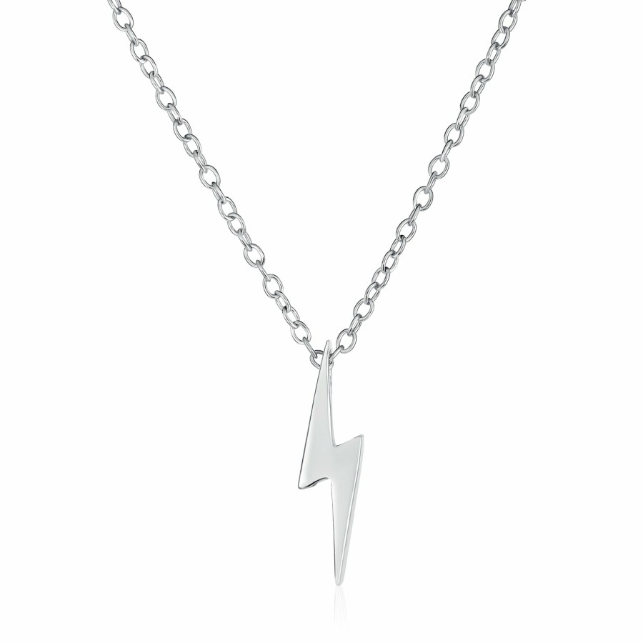 Shop Women Bling Jewelry Pendant Necklaces | Delicate Zig Zag Cz Lightning Bolt Pendant Necklace Plated .925