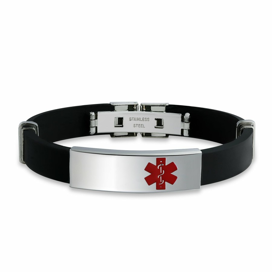 Shop Men Bling Jewelry Mens Bracelets & Id Bracelets | Medical Alert Id Trim-To-Fit Silicone Bracelet Stainless 8.5In