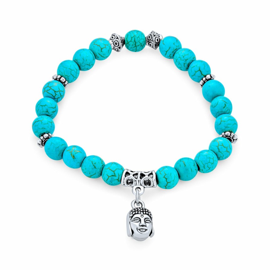 Shop Men Bling Jewelry Mens Bracelets & Id Bracelets | Spiritual Angel Wings Buddha Charm Gemstone Bead Stretch Bracelet