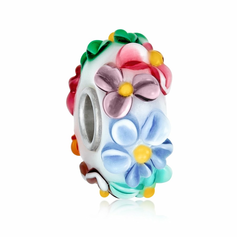 Shop Women Bling Jewelry Glass Crystal Beads | Flower 3D Lampwork Murano Glass Bead Charm Bundle .925 Sterling Silver