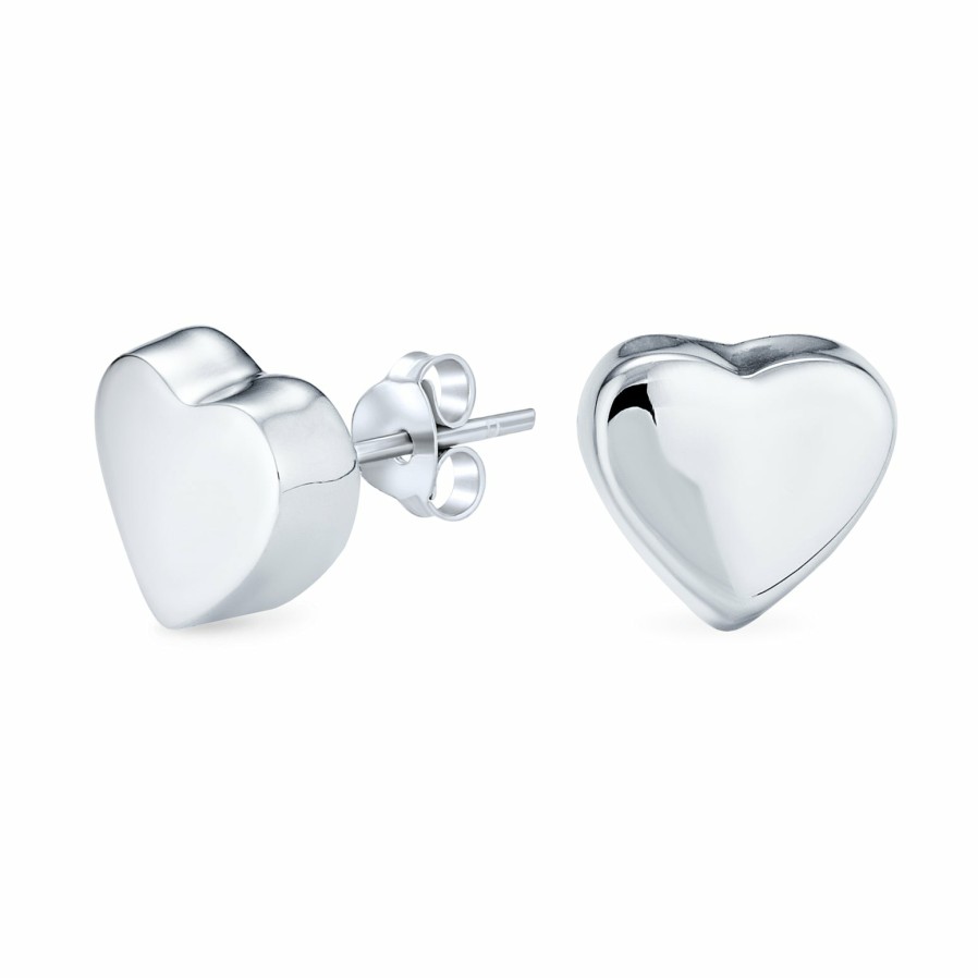 Shop Women Bling Jewelry Stud Earrings | Simple Plain Initial Heart Shape Stud Earrings .925Sterling Silver