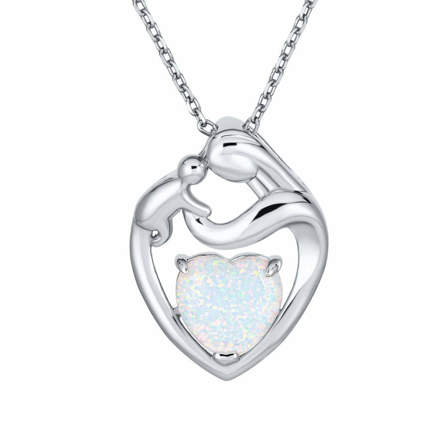 Shop Women Bling Jewelry Pendant Necklaces | Loving Mother Child Heart White Opal Necklace Gold Plated