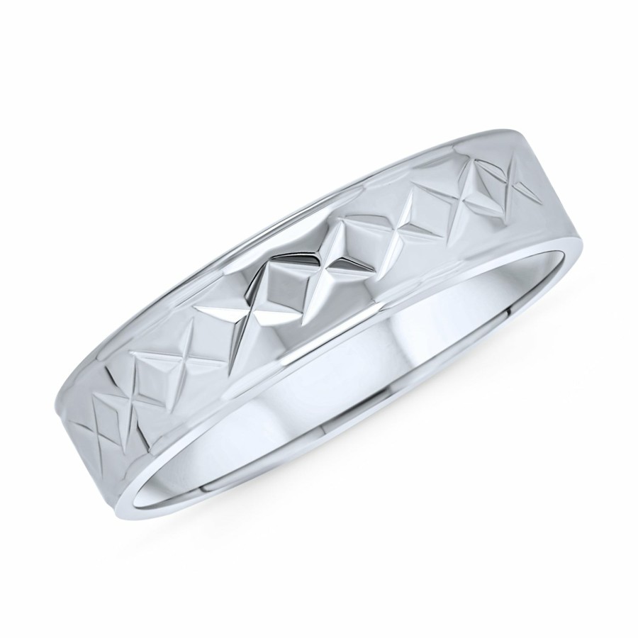 Shop Men Bling Jewelry Mens Engravable Rings | Unisex Diamond Cut Striped Wedding Band Ring .925Sterling 5Mm Silver