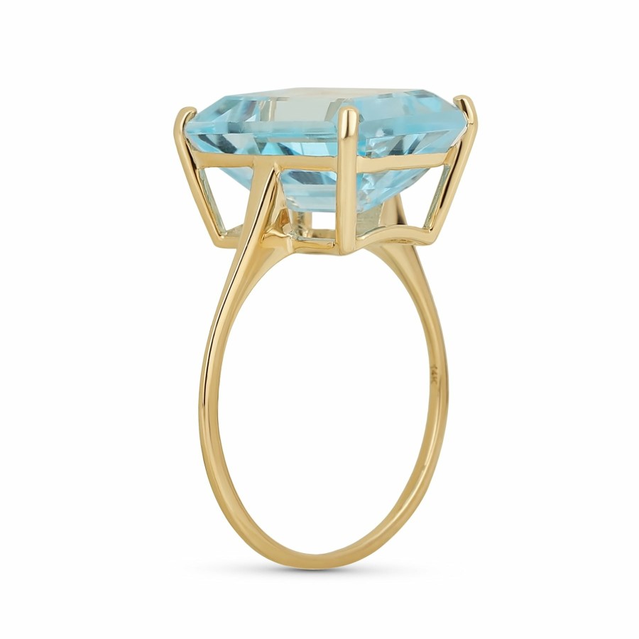 Shop Women Bling Jewelry Engravable Rings | Large 7Ctw 14K Gold Gemstone Sky Blue Topaz Emerald Cut Statement Ring